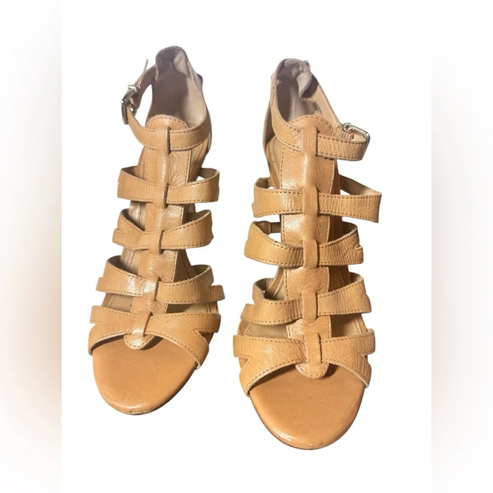Antonio Melani caged open-toe heel leather sandals.